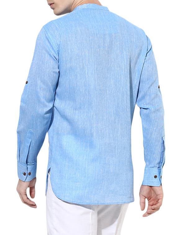 blue cotton short kurta - 14557679 - Zoom Image - 3