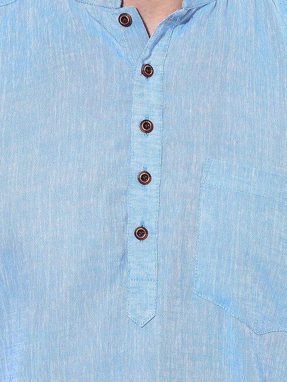blue cotton short kurta - 14557679 - Zoom Image - 4