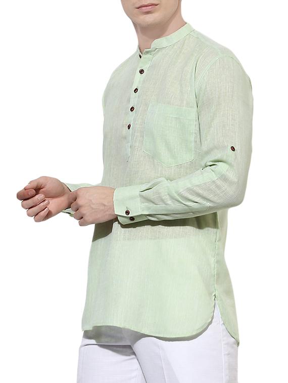 green solid short kurta - 14557681 - Zoom Image - 2
