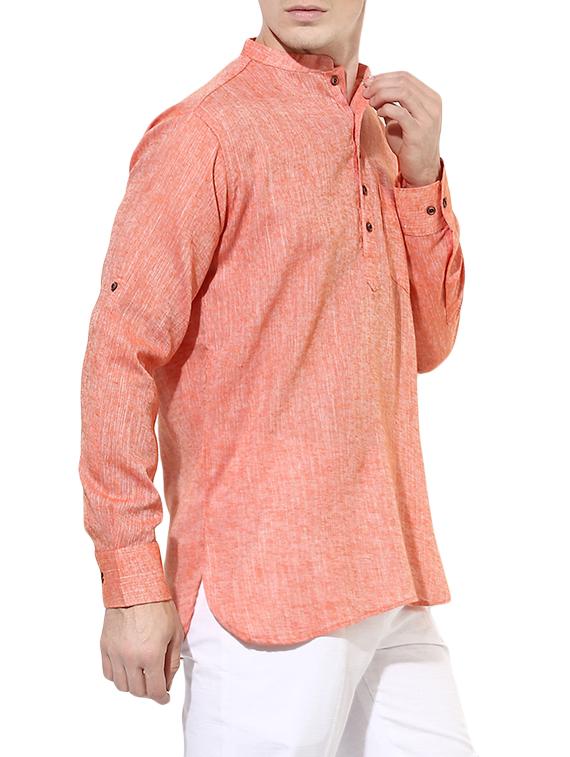 coral melange short kurta - 14557684 - Zoom Image - 2
