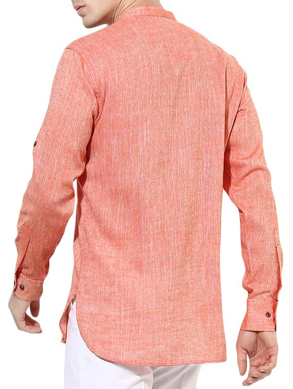 coral melange short kurta - 14557684 - Zoom Image - 3