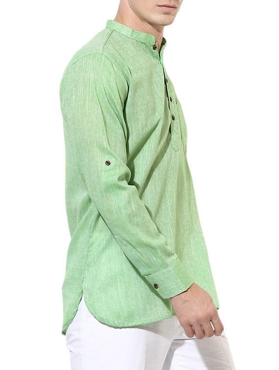 green cotton short kurta - 14557685 - Zoom Image - 2