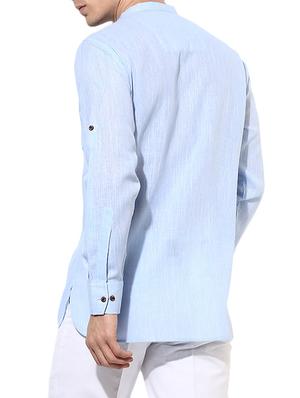 light blue cotton short kurta - 14557687 - Standard Image - 3