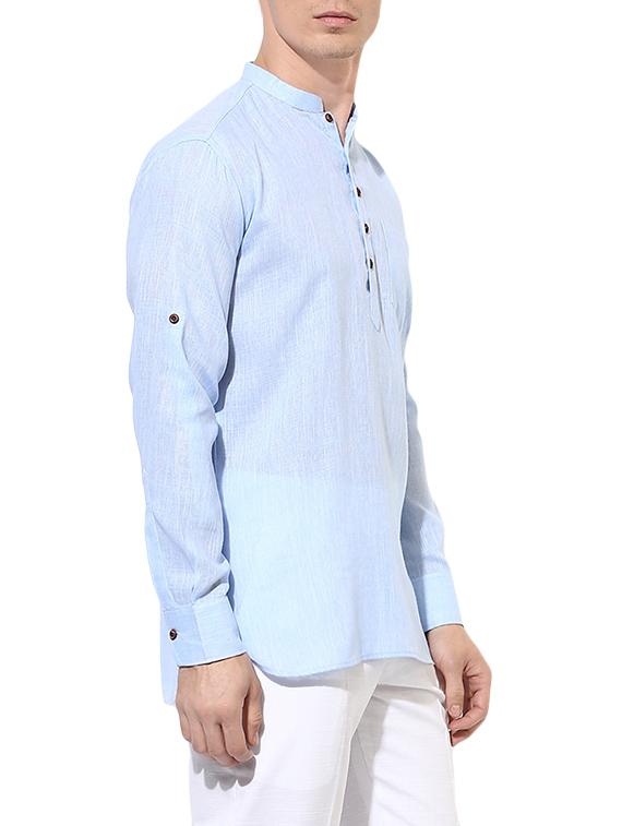 light blue cotton short kurta - 14557687 - Zoom Image - 2
