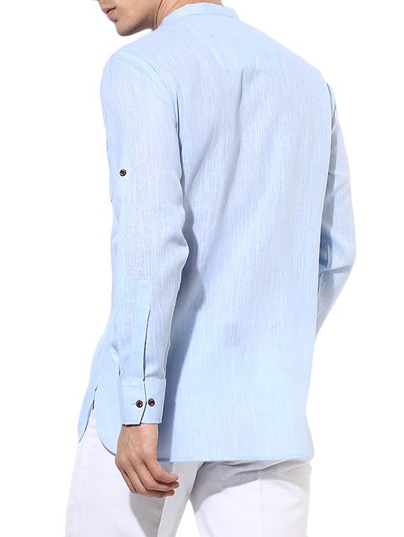 light blue cotton short kurta - 14557687 - Zoom Image - 3