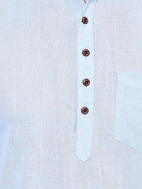 light blue cotton short kurta - 14557687 - Zoom Image - 4