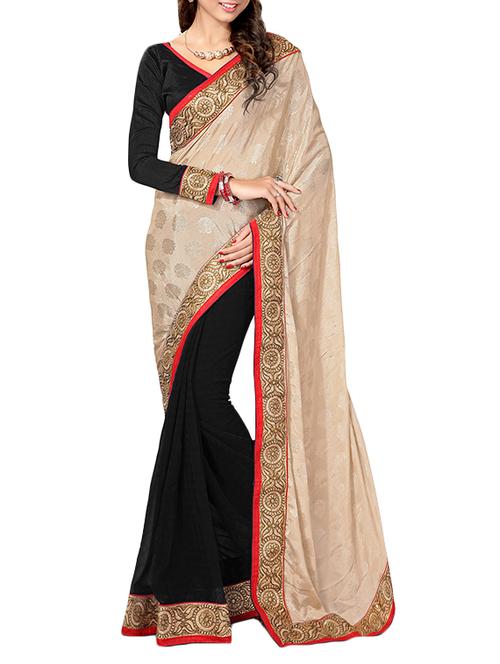 beige half and half saree with blouse - 14557719 - Standard Image - 1