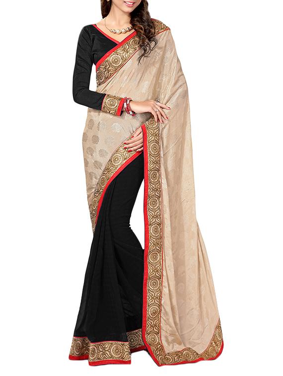 beige half and half saree with blouse - 14557719 - Zoom Image - 1
