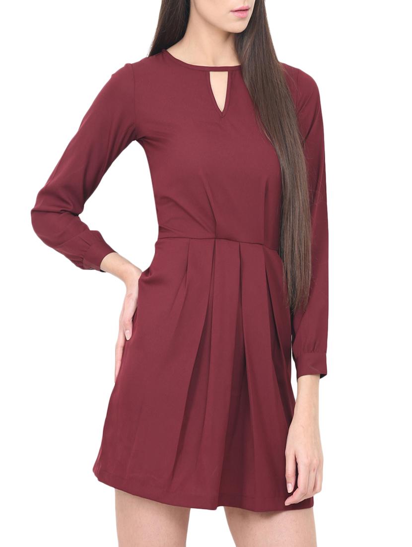keyhole neck pleated a-line dress - 14564686 - Zoom Image - 1
