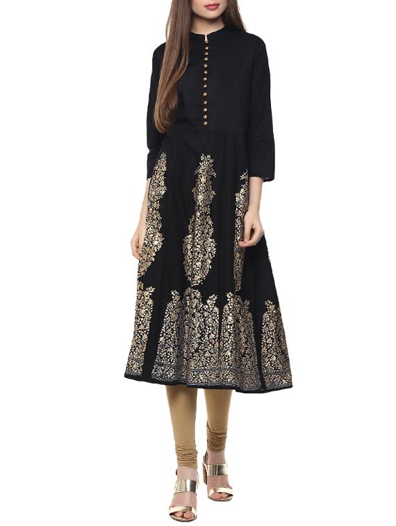 foil print flared kurta - 14566836 - Zoom Image - 1