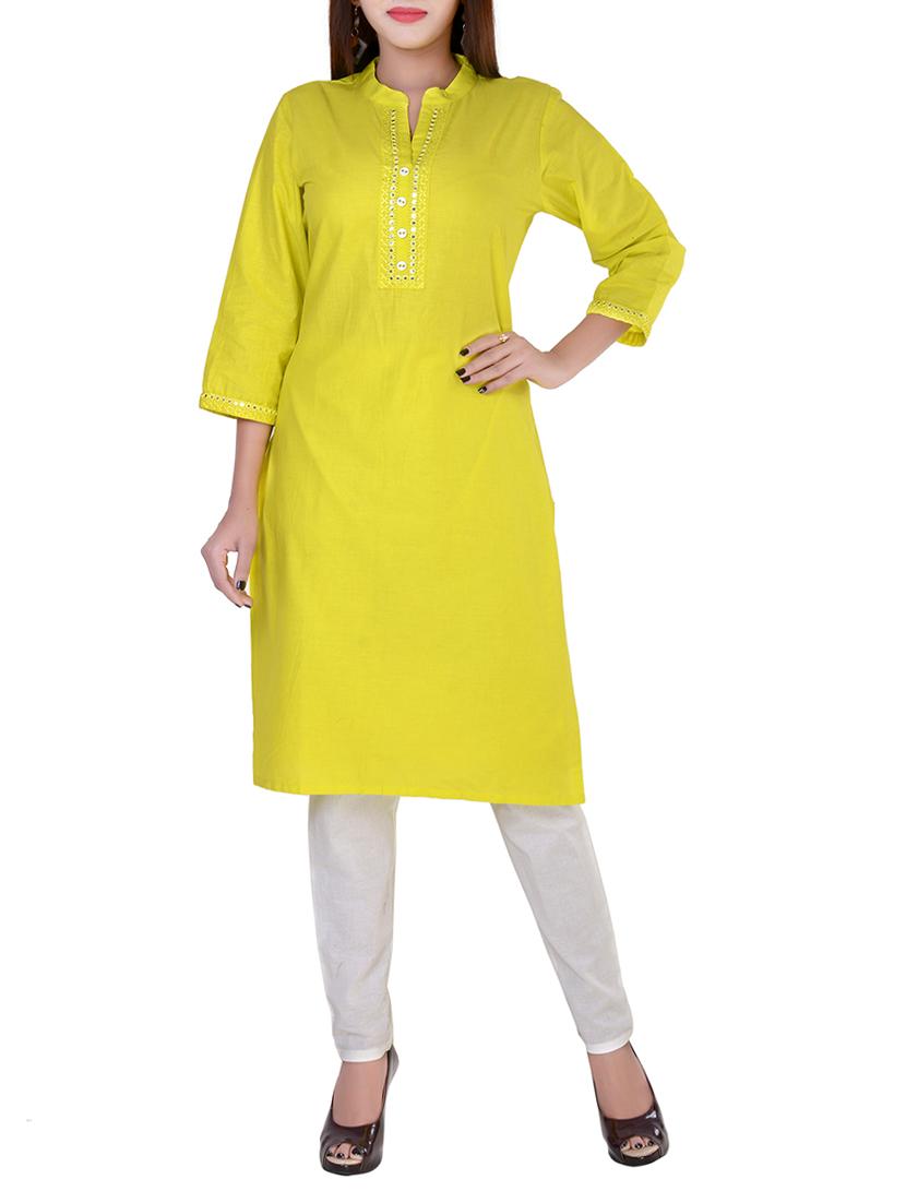 yellow cotton straight solid kurta - 14572085 - Zoom Image - 1