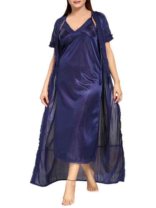 navy blue satin nightwear set - 14574198 - Standard Image - 1