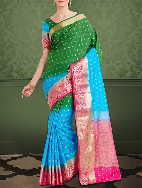 blue colour banarasi saree with blouse - 14574241 - Zoom Image - 1