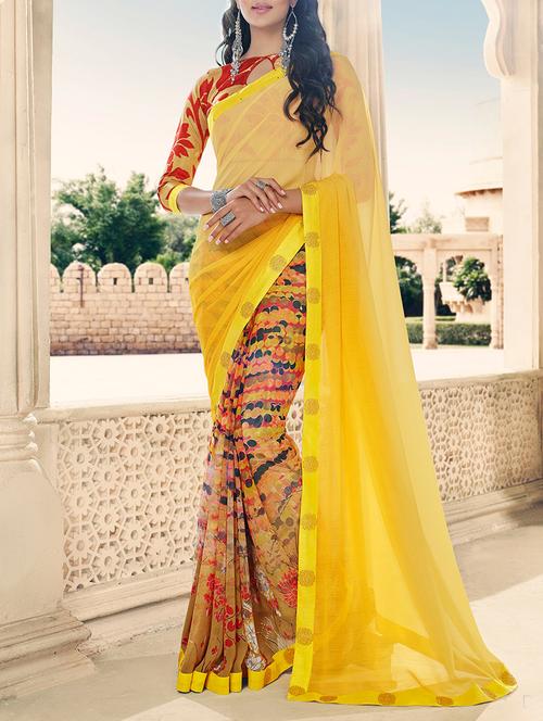 yellow half and half saree with blouse - 14574392 - Standard Image - 1