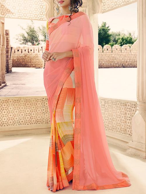 peach half and half saree with blouse - 14574393 - Standard Image - 1