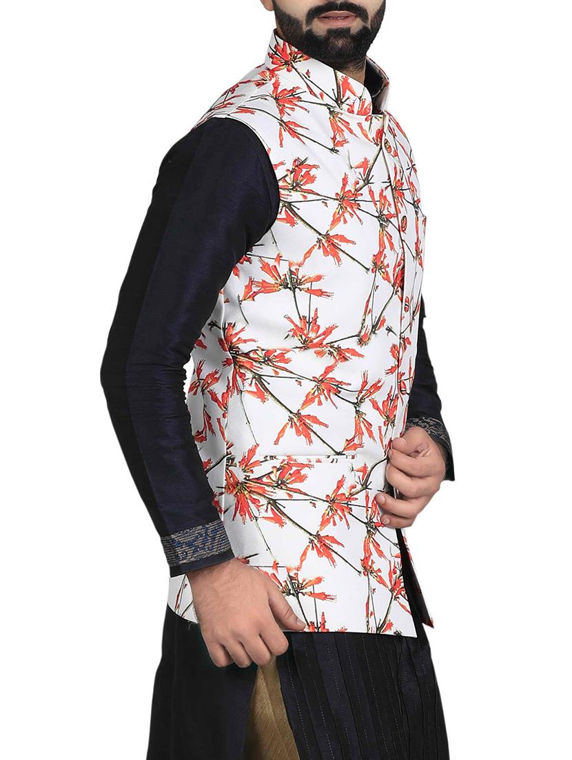 white cotton nehru jacket - 14574578 - Zoom Image - 2
