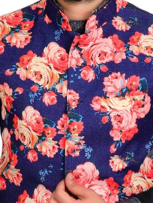 blue cotton nehru jacket - 14574582 - Standard Image - 4