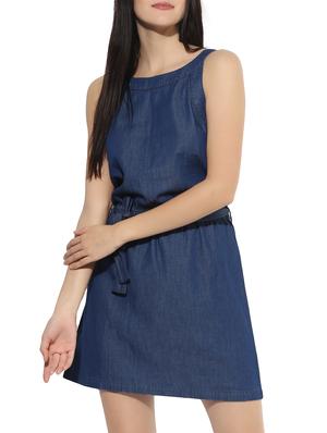 elasticated waist belted denim dress - 14576336 - Standard Image - 2