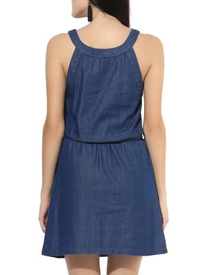 elasticated waist belted denim dress - 14576336 - Standard Image - 4
