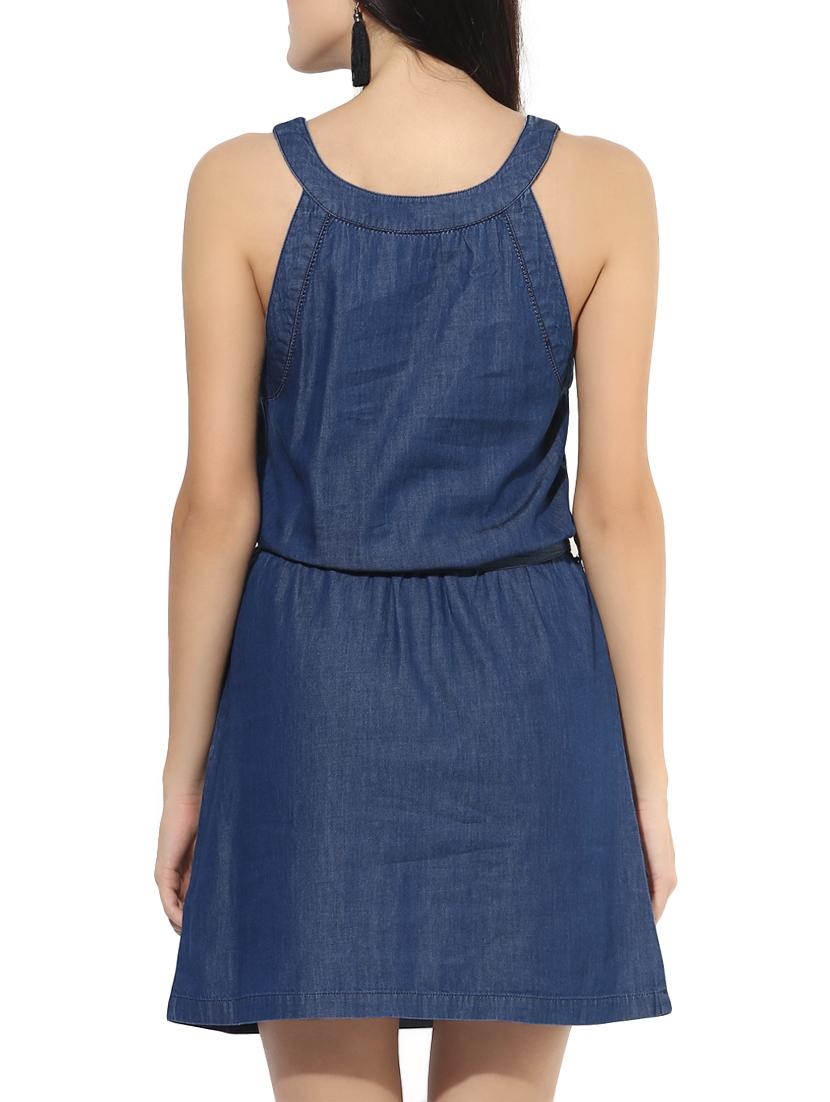 elasticated waist belted denim dress - 14576336 - Zoom Image - 4