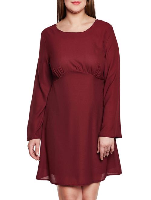 solid maroon plus dress - 14578401 - Very Small Image - 1