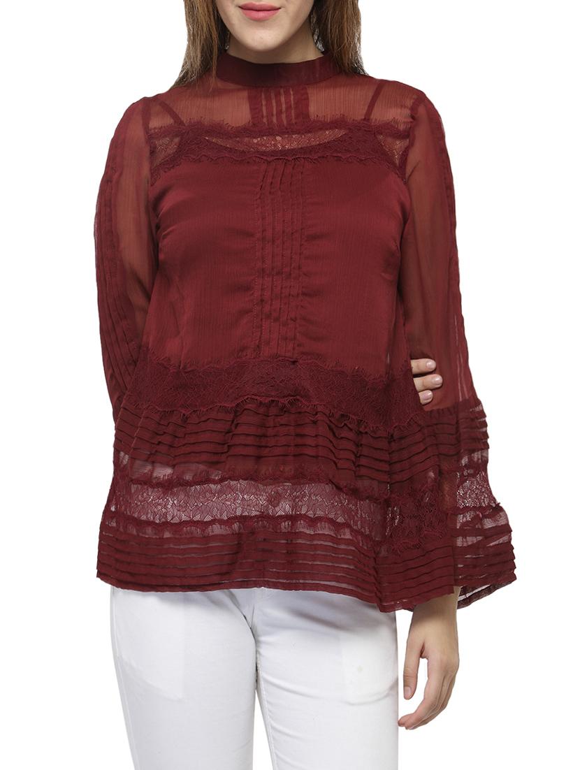 lace insert pintucked top - 14578461 - Zoom Image - 1