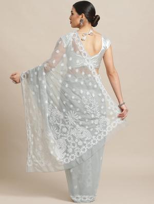 grey georgette saree - 14587245 - Standard Image - 2