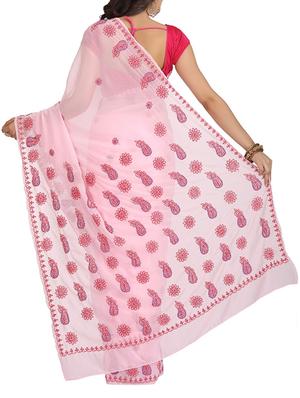 pink georgette saree - 14587249 - Standard Image - 2