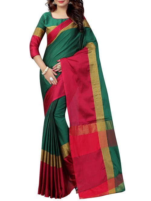 green bordered saree with blouse - 14588144 - Very Small Image - 1