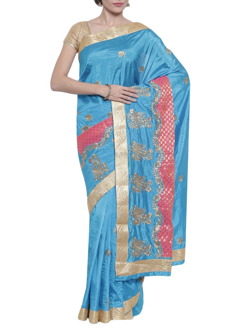 classicate from the house of the chennai silk blue saree with blouse - 14589958 - Zoom Image - 1