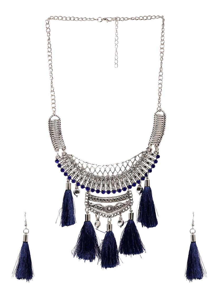 silver metal tassel necklace - 14590328 - Zoom Image - 1