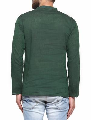 green cotton short kurta - 14593220 - Standard Image - 3