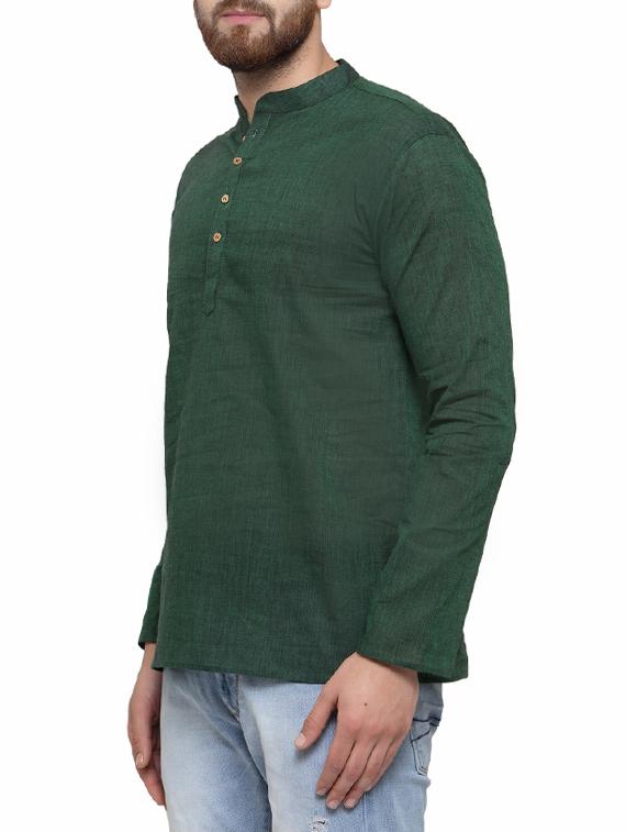 green cotton short kurta - 14593220 - Zoom Image - 2