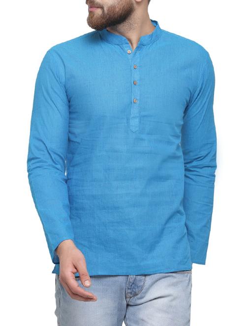 blue cotton short kurta - 14593222 - Standard Image - 1