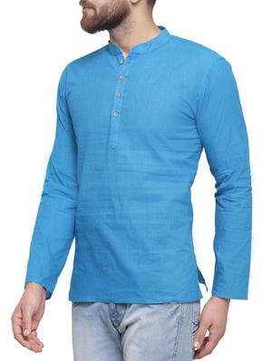 blue cotton short kurta - 14593222 - Standard Image - 2
