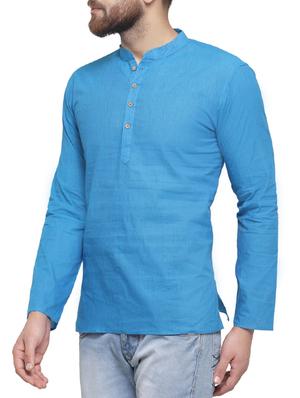 blue cotton short kurta - 14593222 -  Standard Image - 1