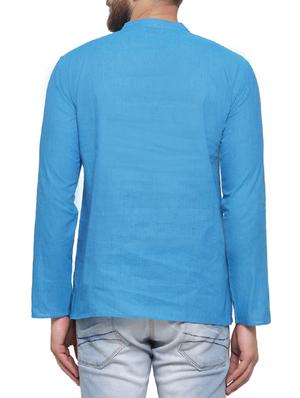 blue cotton short kurta - 14593222 - Standard Image - 3