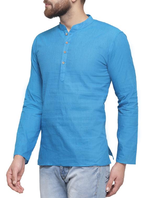 blue cotton short kurta - 14593222 - Zoom Image - 2