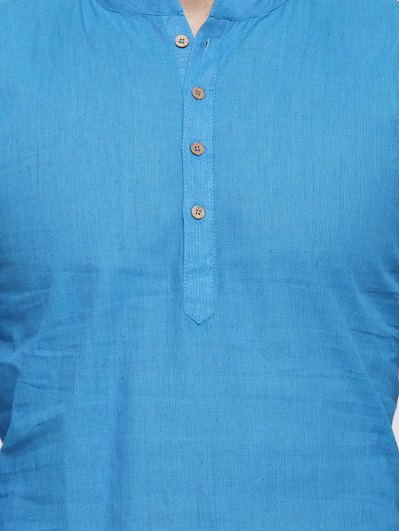 blue cotton short kurta - 14593222 - Zoom Image - 4
