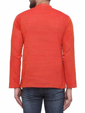 red cotton short kurta - 14593225 - Standard Image - 3