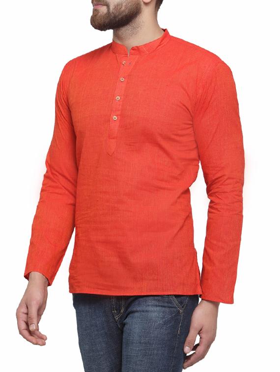 red cotton short kurta - 14593225 - Zoom Image - 2