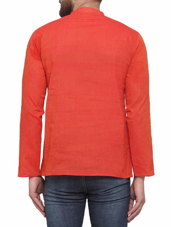 red cotton short kurta - 14593225 - Zoom Image - 3