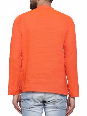 orange cotton short kurta - 14593226 - Standard Image - 3