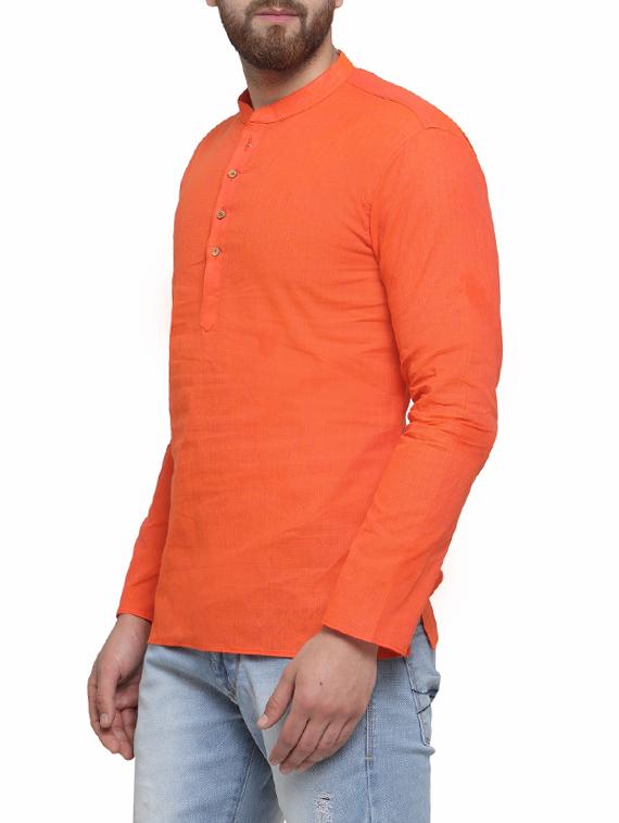 orange cotton short kurta - 14593226 - Zoom Image - 2