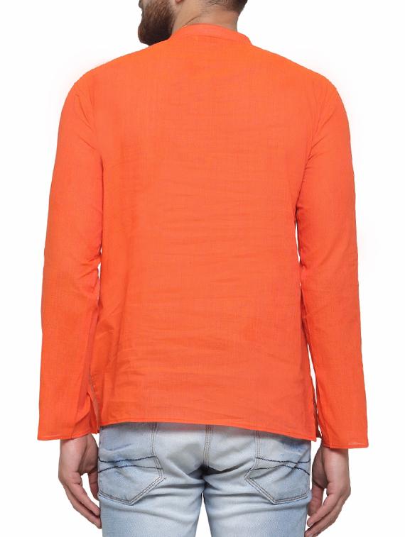 orange cotton short kurta - 14593226 - Zoom Image - 3