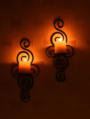 set of 2 decorative wall sconce with free candles - 14593467 - Standard Image - 3