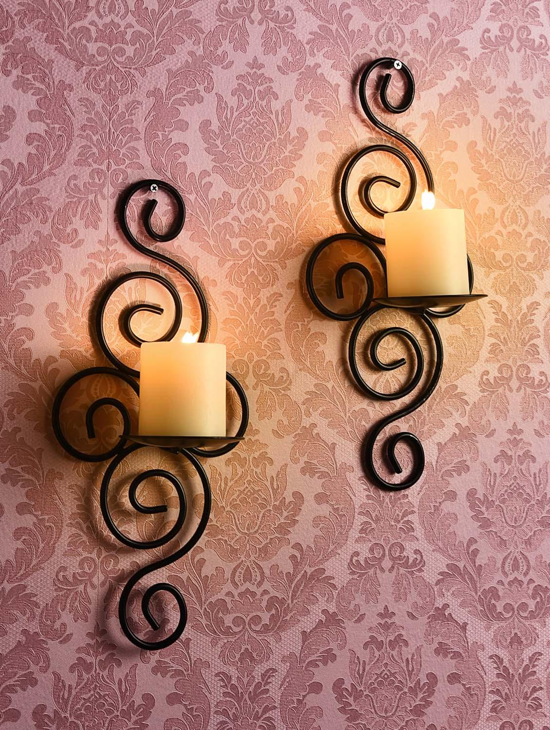 set of 2 decorative wall sconce with free candles - 14593467 - Zoom Image - 2