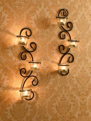 set of 2 antique bronze decorative wall sconce with clear glass and free tealights candles - 14593469 - Standard Image - 3