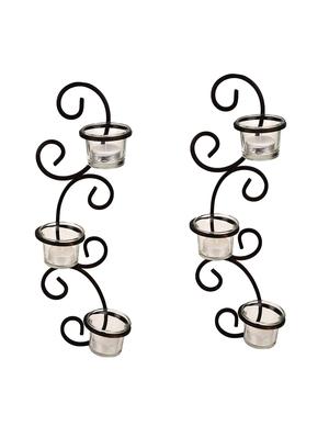 set of 2 antique bronze decorative wall sconce with clear glass and free tealights candles - 14593469 - Standard Image - 4