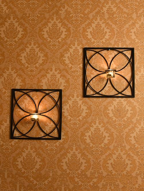 set of 2 antique bronze square wall sconce with clear glass with free tealight candles - 14593475 - Standard Image - 1